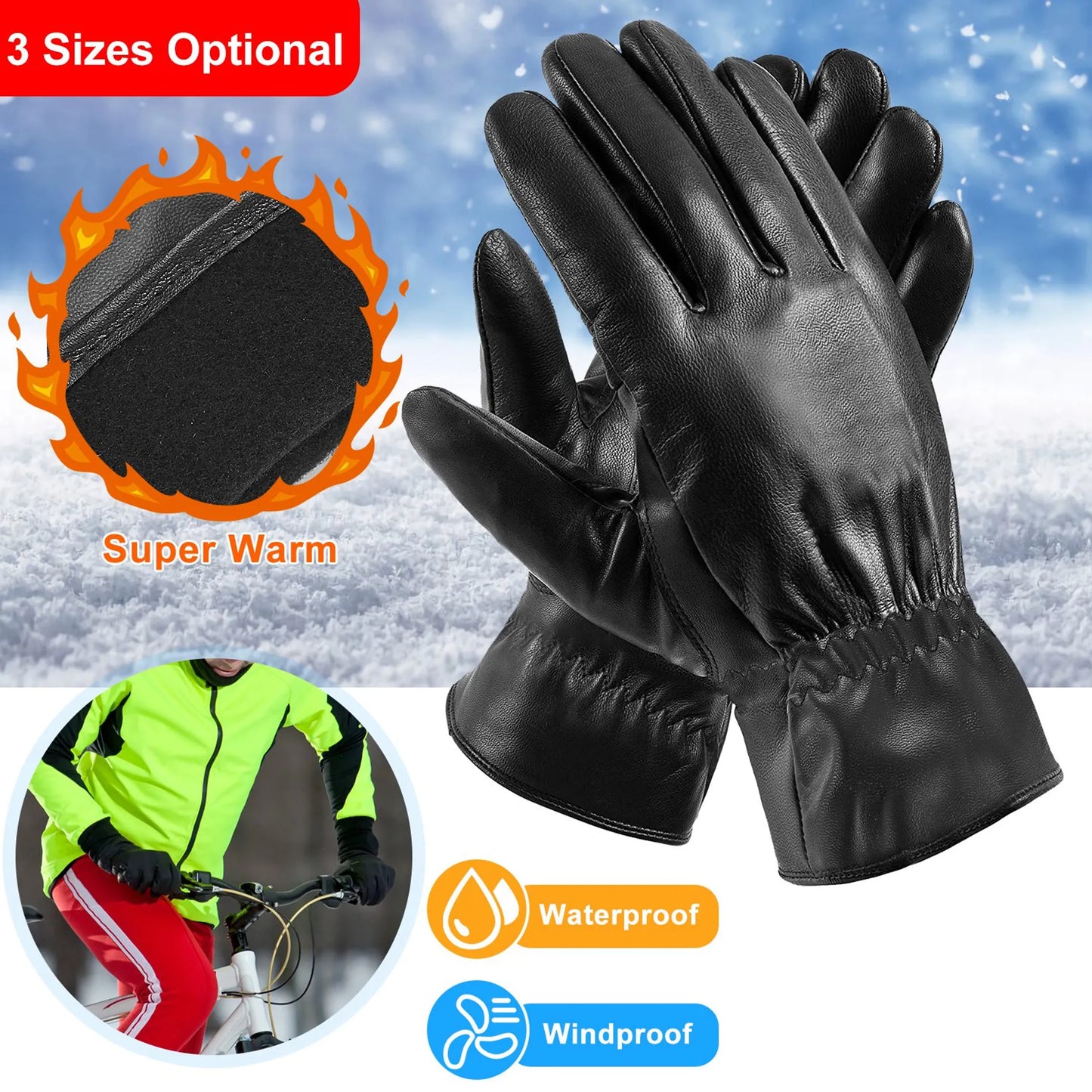 Unisex Leather Winter Gloves