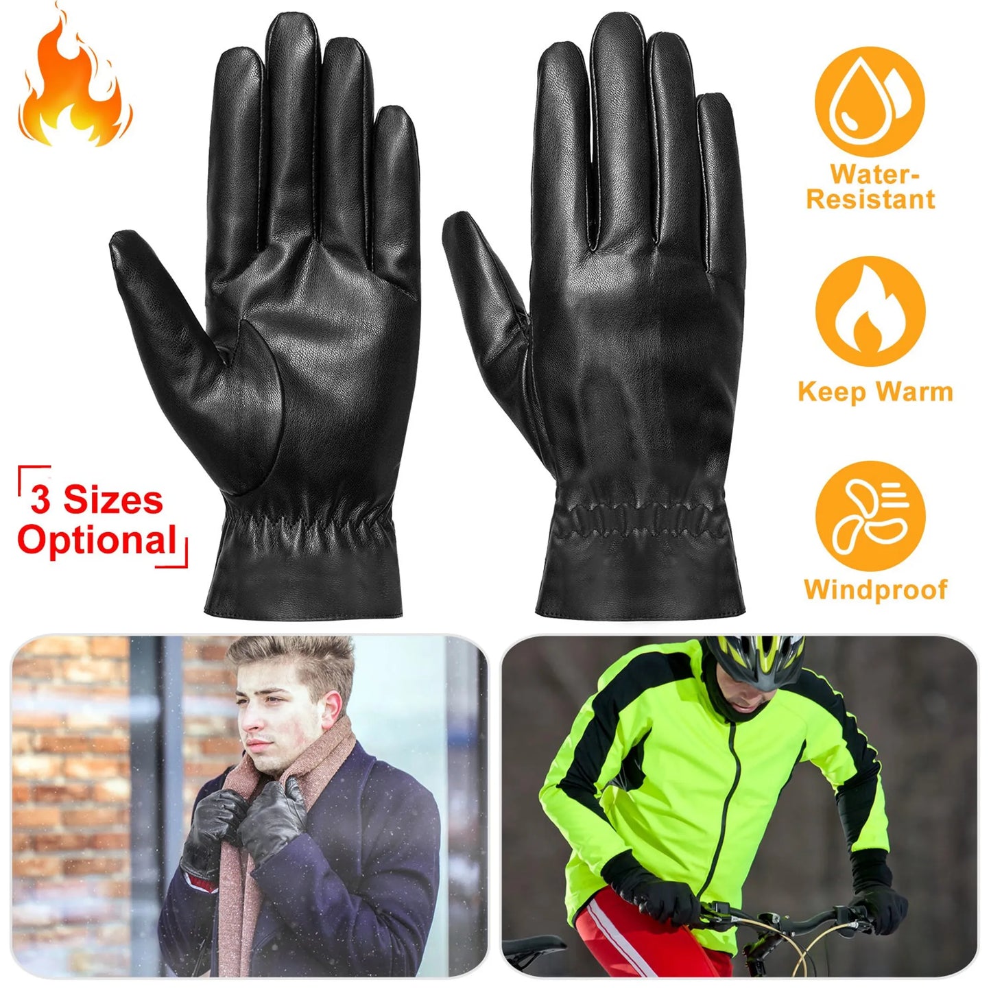 Unisex Leather Winter Gloves